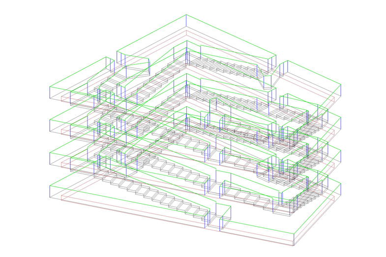 Wireframe model of helical atrium stair