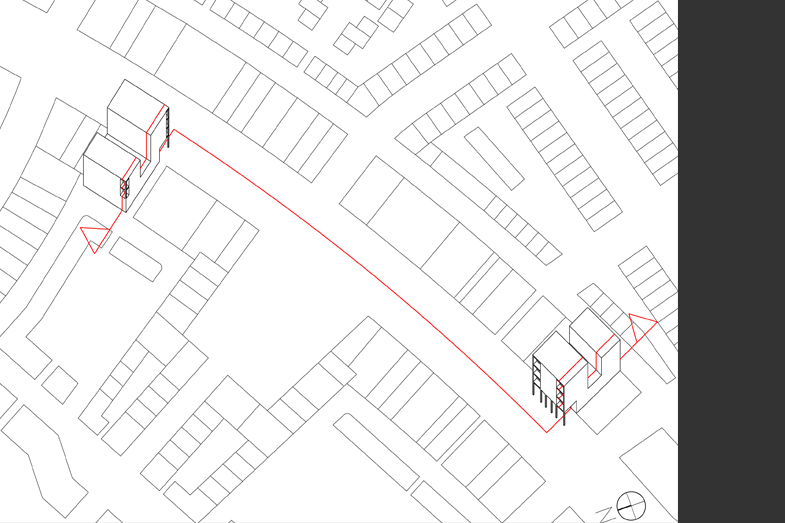 Axonometric of High Street with section line indicated