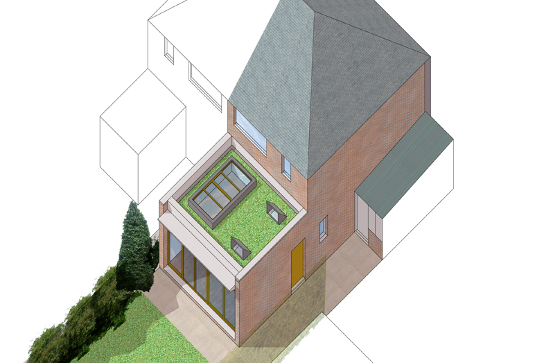 Rendered axonometric of proposed extension