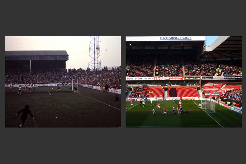 View from the Main Stand 1978 (Alan Andrews) and 2010